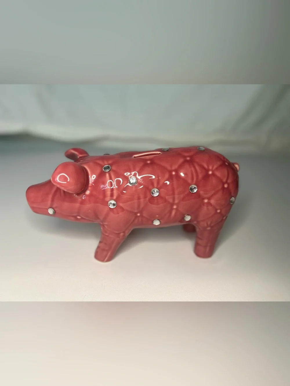 IMAX Corp Abilene Pink Quilted Rhinestone Ceramic Piggy Bank